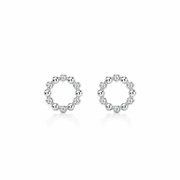 Náušnice Circle B - bílé zlato, bílý diamant