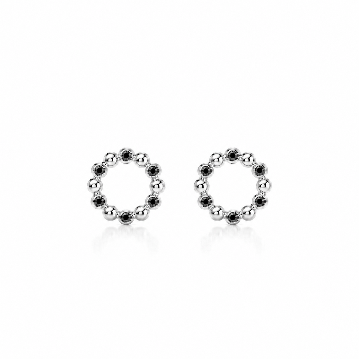 Náušnice Circle B - bílé zlato, černý diamant