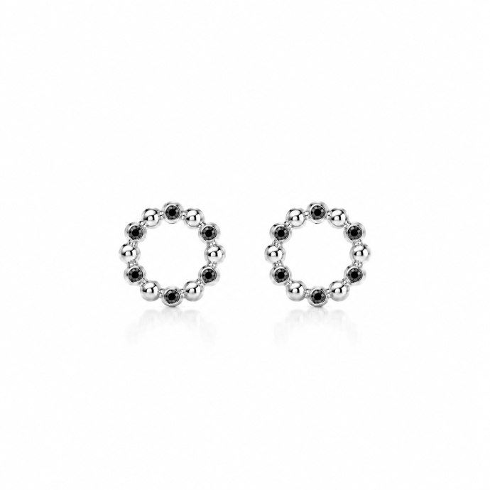 Náušnice Circle B - bílé zlato, černý diamant