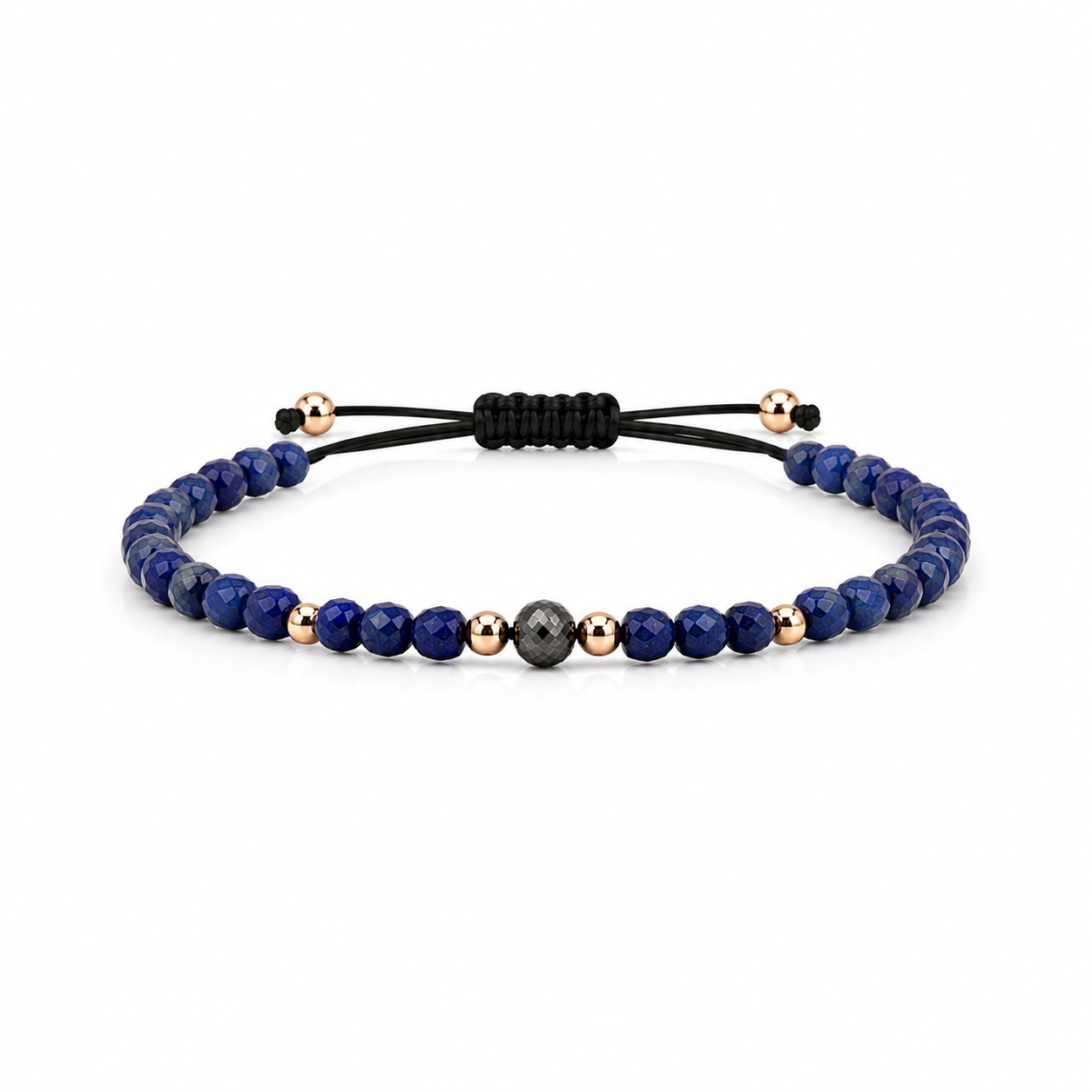 Shamballa s černým diamantem - růžové zlato, lapiz lazuli