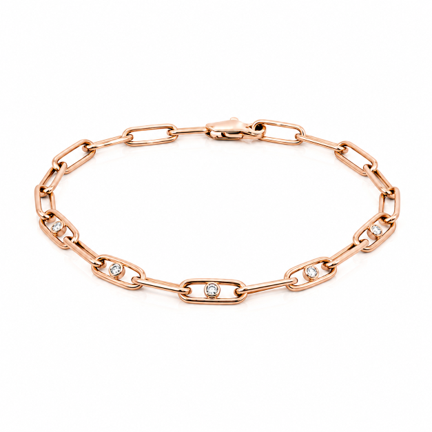 Náramek Chain - růžové zlato, diamanty