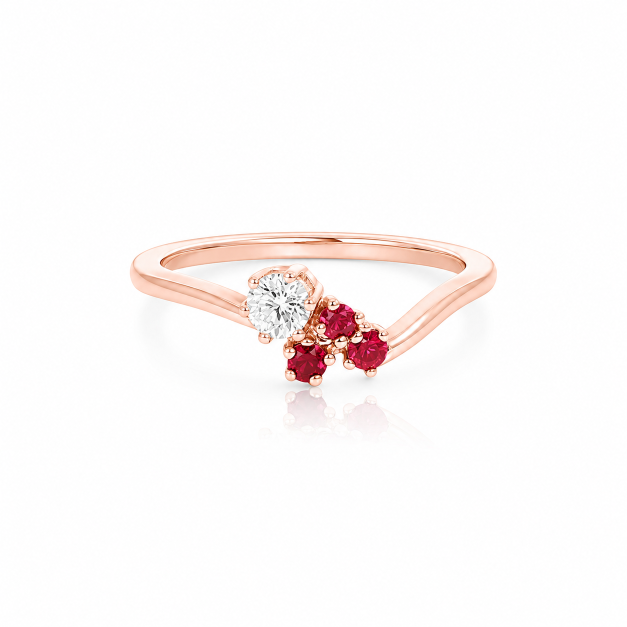 Prsten Sunset – růžové zlato, diamant, rubíny