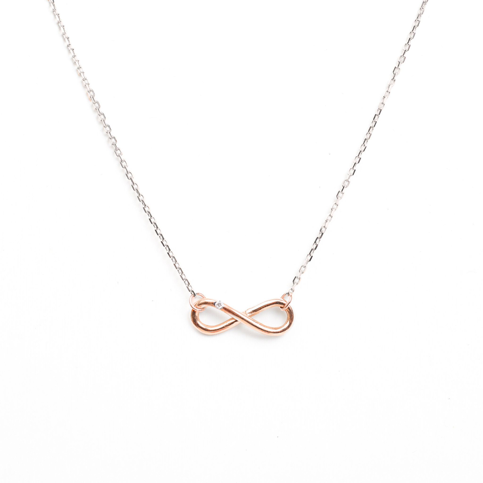 Náhrdelník Infinity - růžové a bílé zlato, diamant