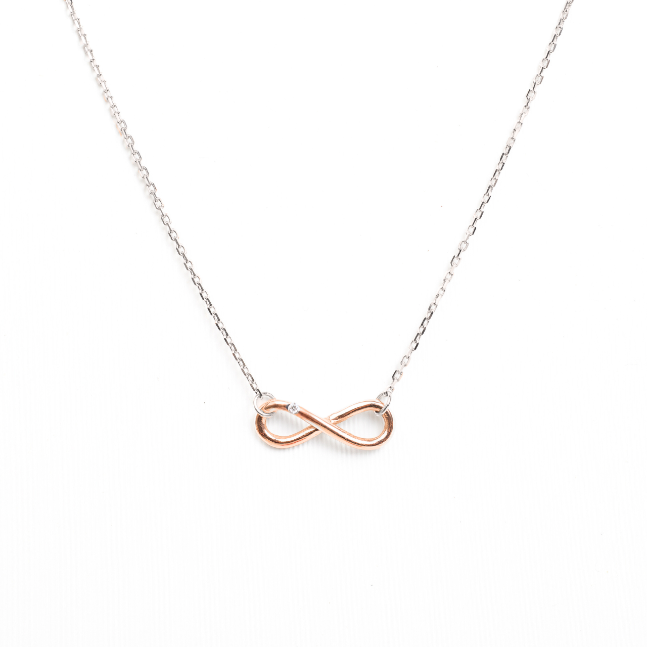 Náhrdelník Infinity - růžové a bílé zlato, diamant