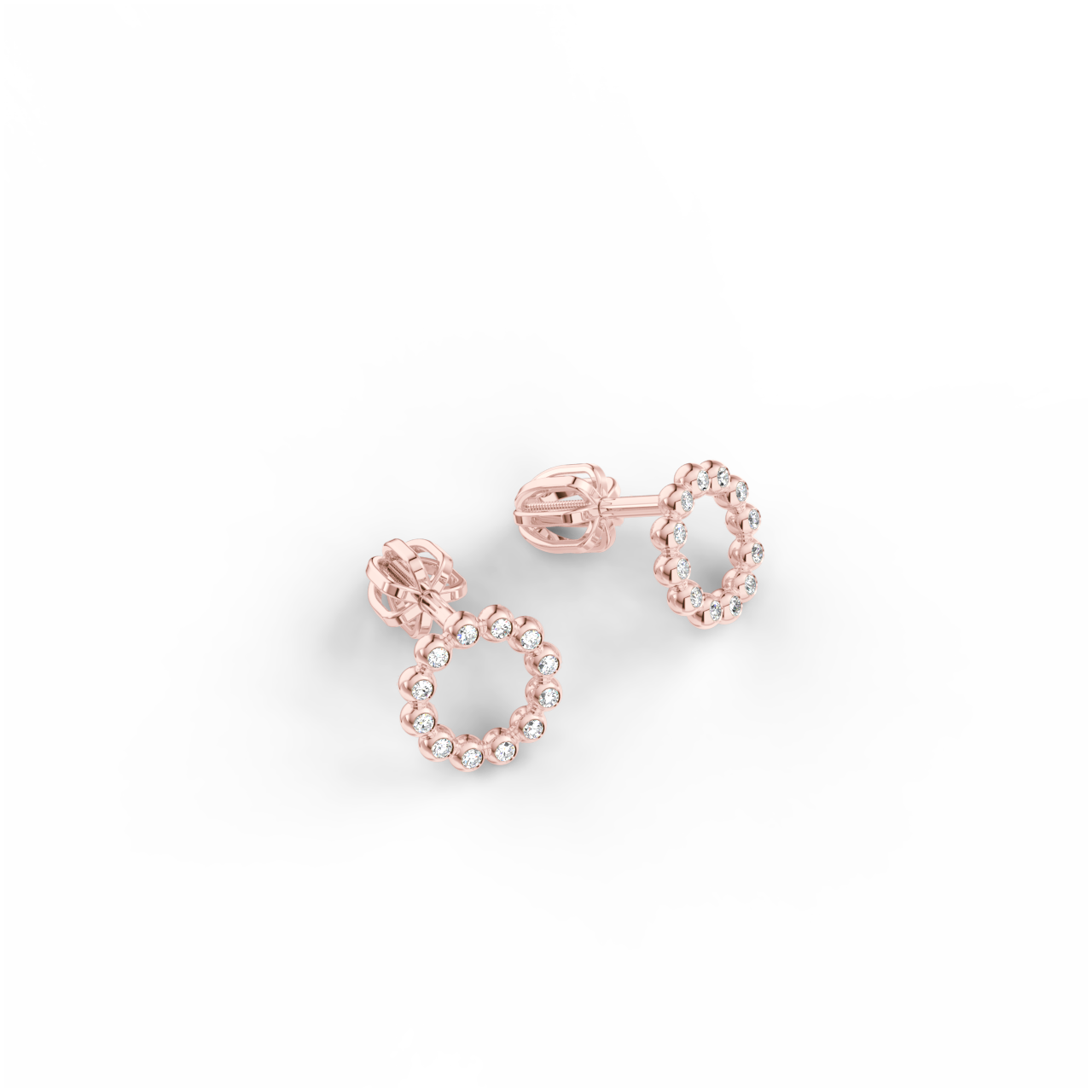 Náušnice Circle - růžové zlato, bílý diamant