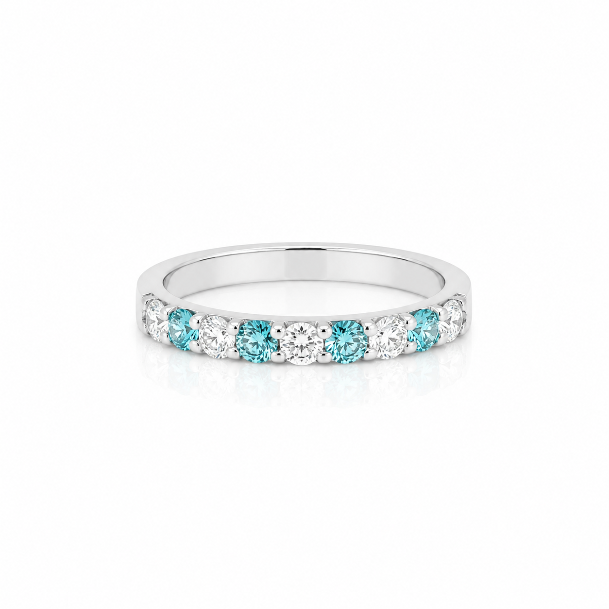 Prsten Blue Eternity - bílé zlato, bílé a modré diamanty