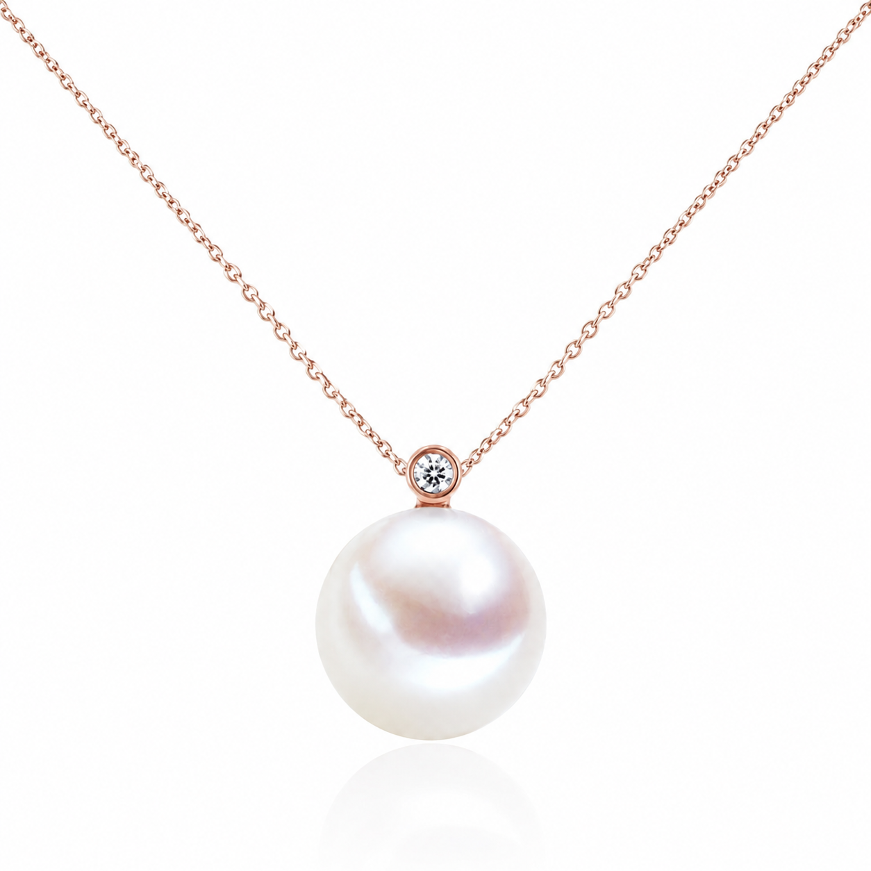 Náhrdelník se sladkovodní perlou - růžové zlato, diamant