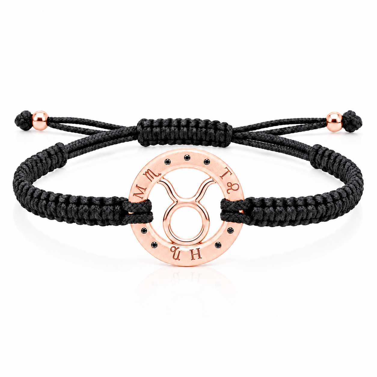 Náramek Zodiak Býk - růžové zlato, černý diamant