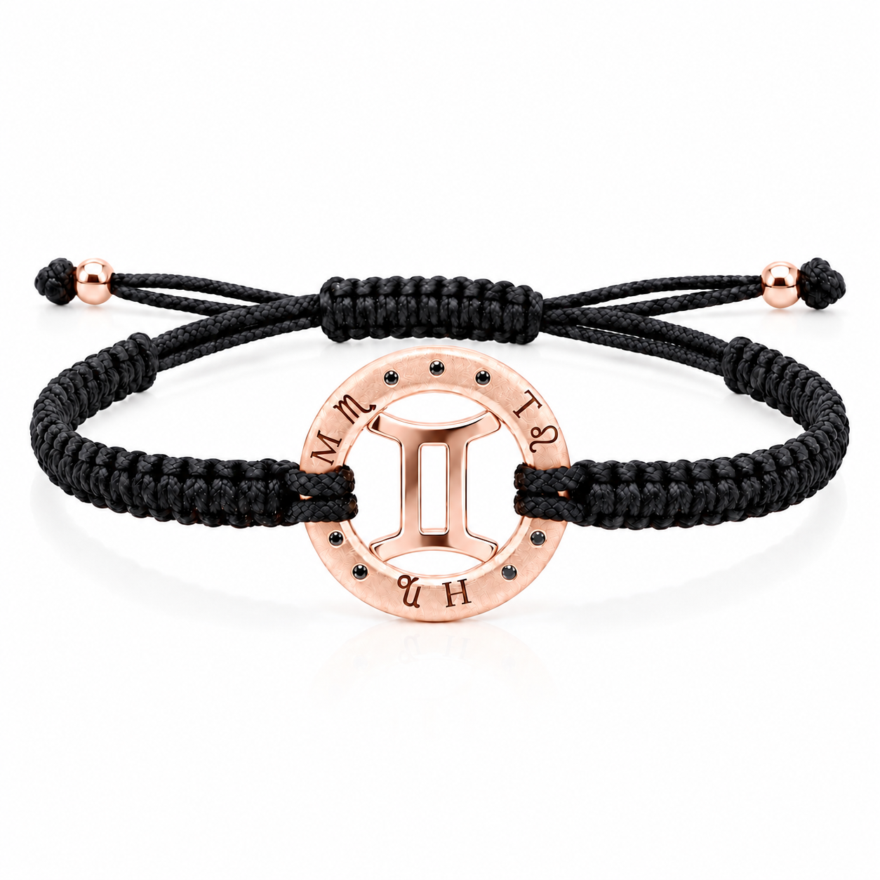 Náramek Zodiak Blíženci - růžové zlato, černý diamant