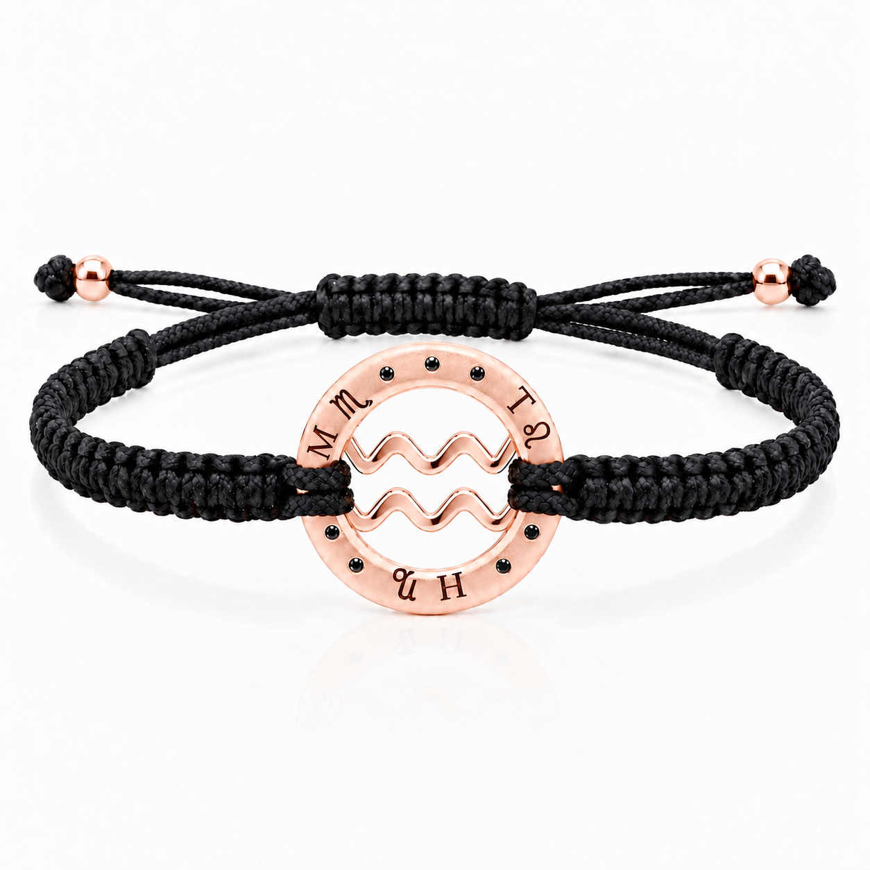 Náramek Zodiak Vodnář - růžové zlato, černý diamant