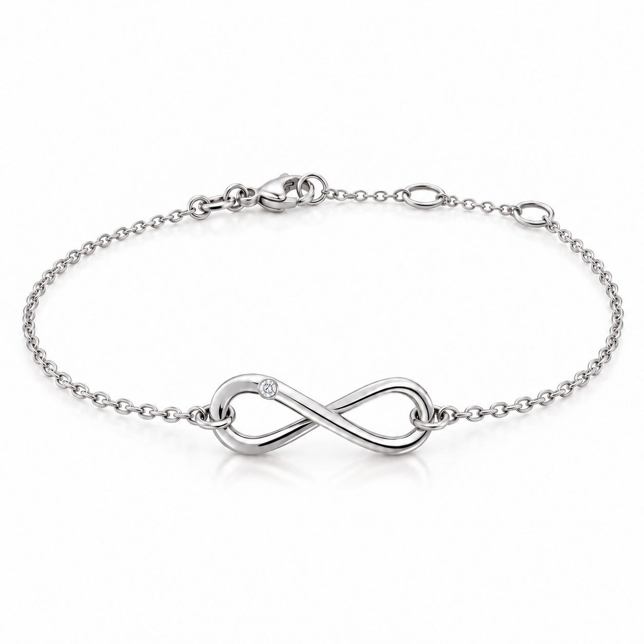 Náramek Infinity - bílé zlato, bílý diamant